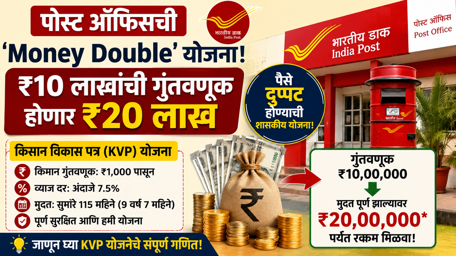 Post Office KVP Yojana: पोस्ट ऑफिस KVP योजना 115 महिन्यांत पैसे दुप्पट कसे होतात?