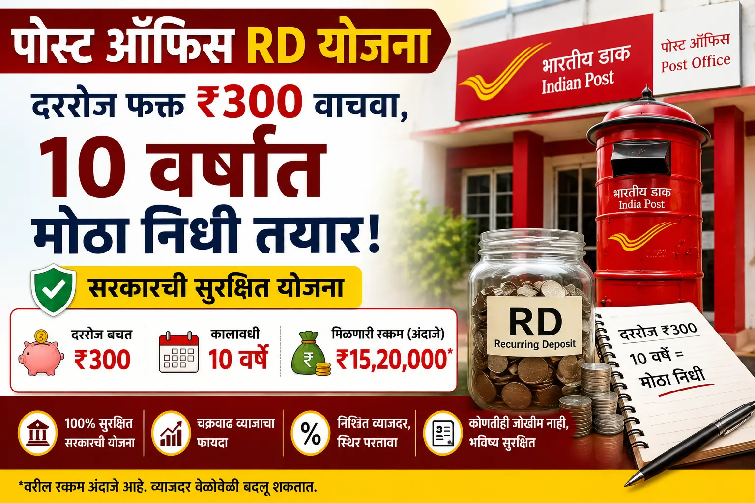 रोज ₹300 बचत करा आणि 10 वर्षांत मोठा फंड सुरक्षित गुंतवणुकीची संधी! Post Office RD Yojana